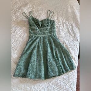 Green Lace Fit-and-Flare Dress